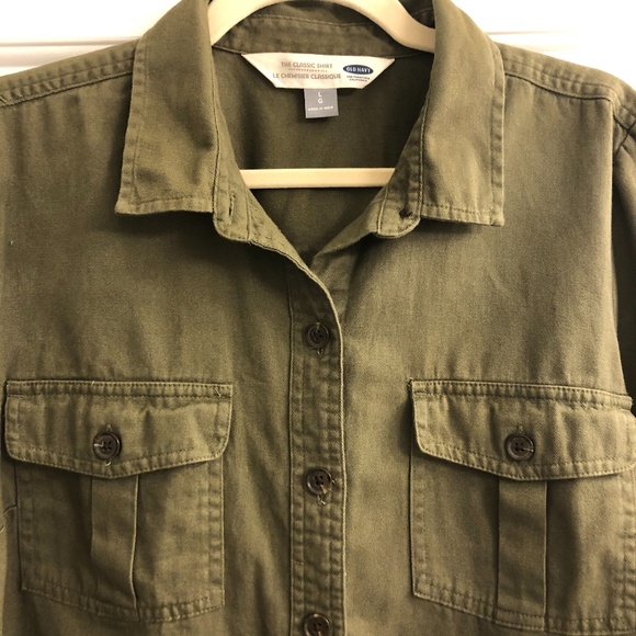 Womens Old Navy Army Green Button Up Thick Blouse - Picture 3 of 4